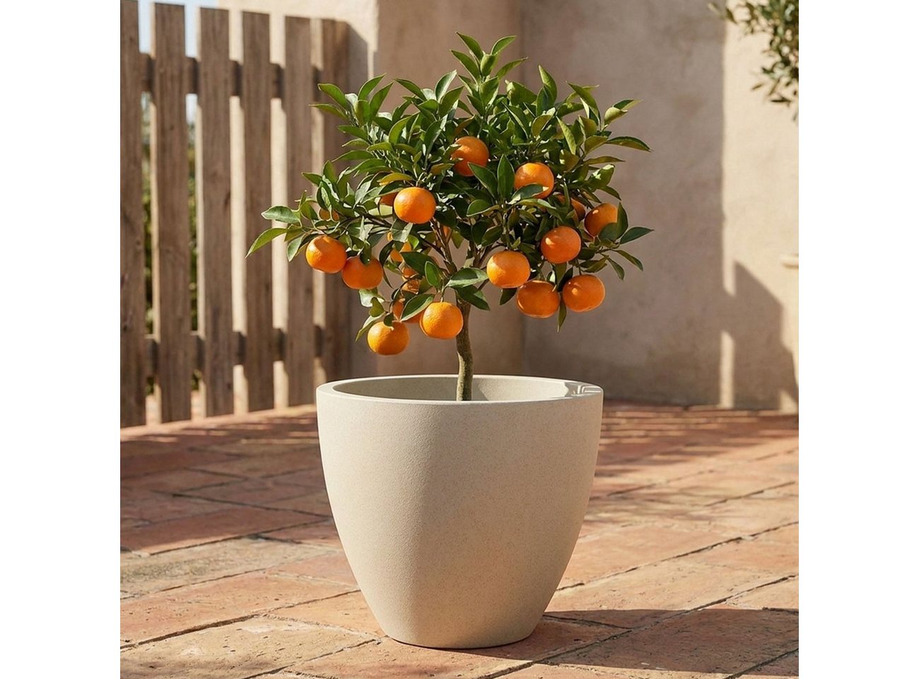 Prosperplast Pflanzkübel Ethick Moderner Pflanzkübel rund Ø58cm Sand 86L Blumentopf frostsicher (1 St., 1er-Set & 2er-Set & 3er-Set), 58,0 x 50,0 cm Kunststoff-Pflanzkübel/UV-Schutz/Wasserauslass