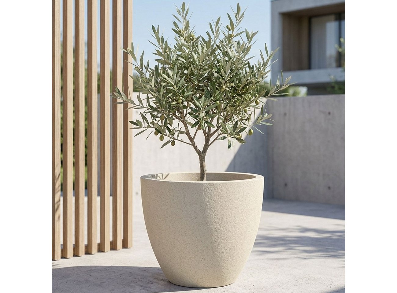 Prosperplast Pflanzkübel Ethick Moderner Pflanzkübel rund Ø58cm Sand 86L Blumentopf frostsicher (1 St., 1er-Set & 2er-Set & 3er-Set), 58,0 x 50,0 cm Kunststoff-Pflanzkübel/UV-Schutz/Wasserauslass Bild 3