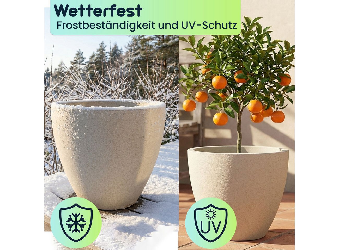 Prosperplast Pflanzkübel Ethick Moderner Pflanzkübel rund Ø58cm Sand 86L Blumentopf frostsicher (1 St., 1er-Set & 2er-Set & 3er-Set), 58,0 x 50,0 cm Kunststoff-Pflanzkübel/UV-Schutz/Wasserauslass Bild 4