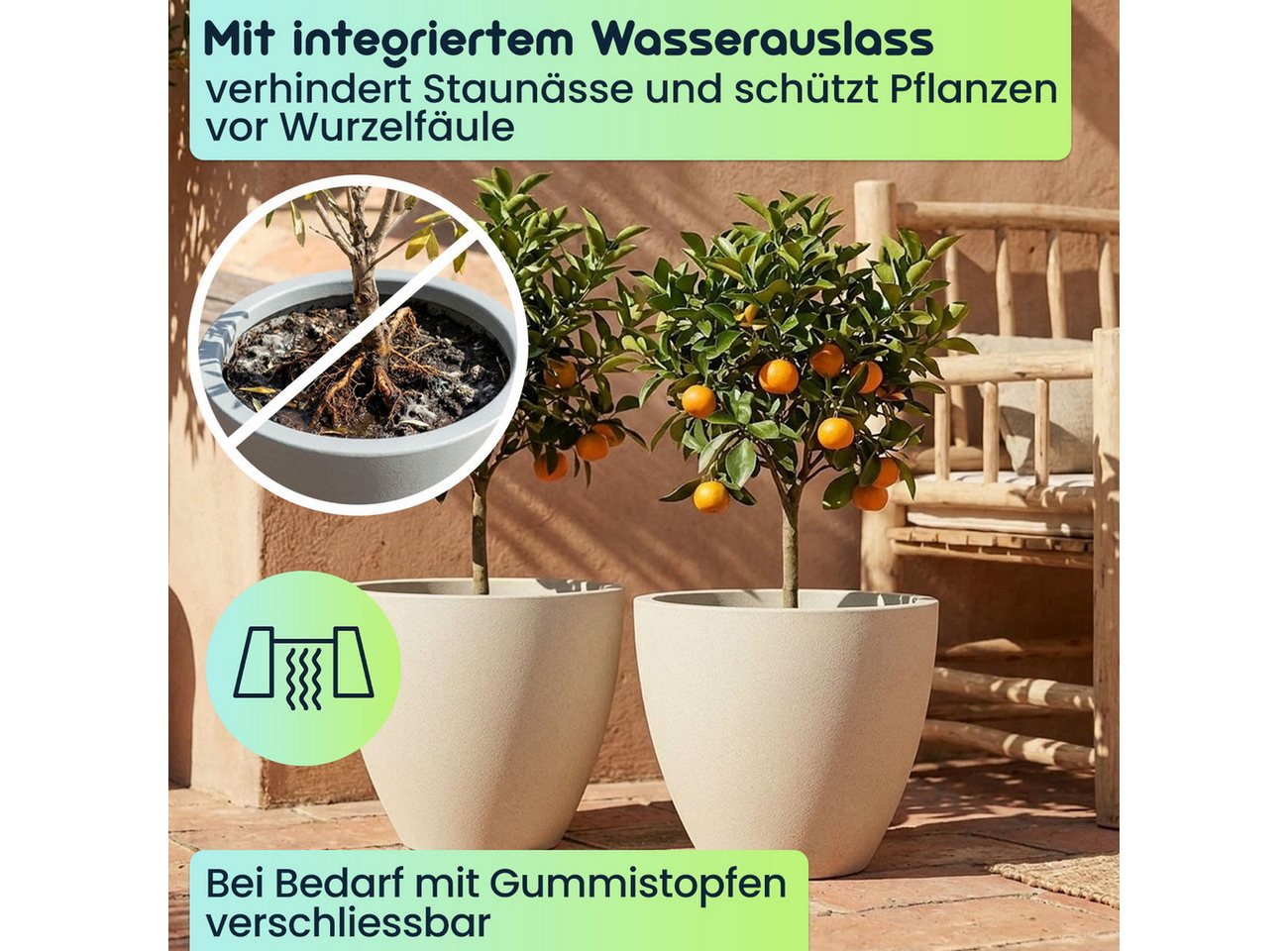 Prosperplast Pflanzkübel Ethick Moderner Pflanzkübel rund Ø58cm Sand 86L Blumentopf frostsicher (1 St., 1er-Set & 2er-Set & 3er-Set), 58,0 x 50,0 cm Kunststoff-Pflanzkübel/UV-Schutz/Wasserauslass Bild 5