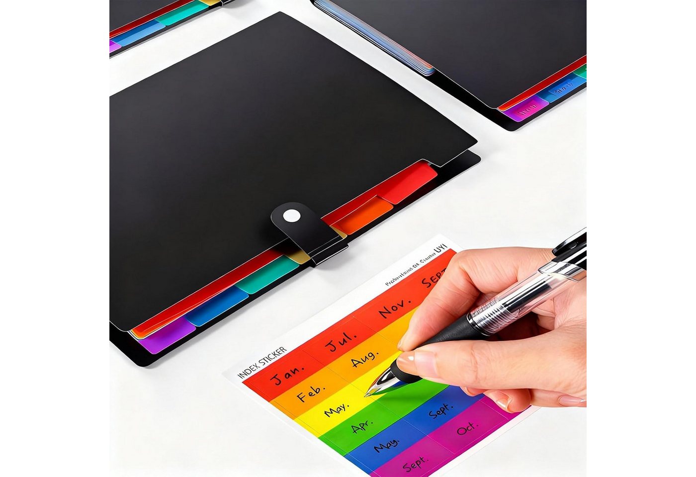 FELIXLEO Fächermappe 2x A4 Fächermappe 7 Taschen Etiketten Druckknopf für Büro Schule Bild 3