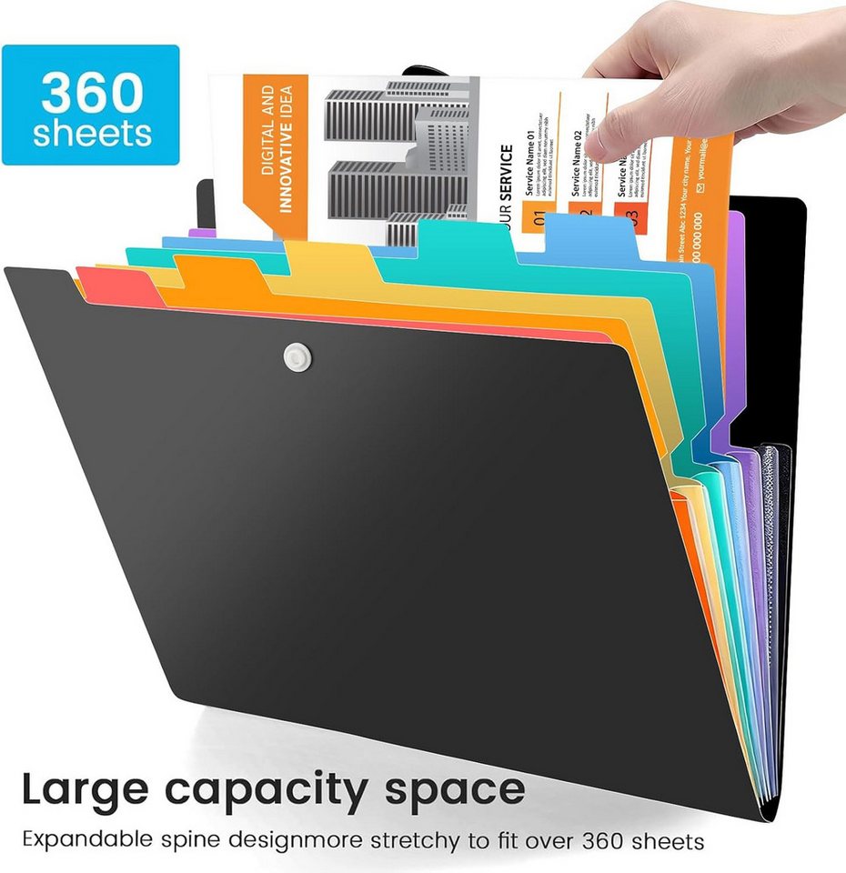 FELIXLEO Fächermappe 2x A4 Fächermappe 7 Taschen Etiketten Druckknopf für Büro Schule Bild 5