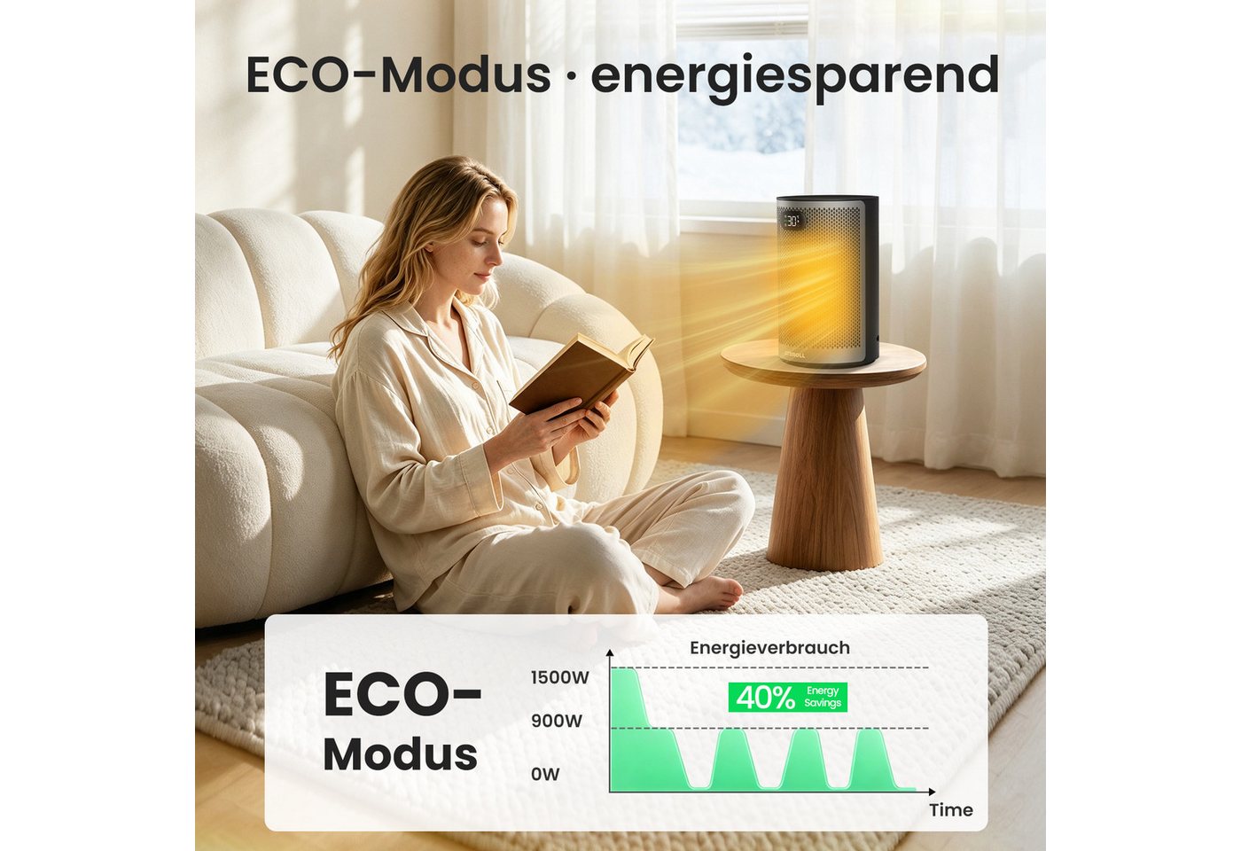 ATEROLL Keramikheizlüfter energiesparendes Heizgerät, leise, 4 Modi, Fernbedienung & Timer, 1500W PTC heizlüfter für Wohnzimmer, Büro, Schlafzimmer, GS geprüft