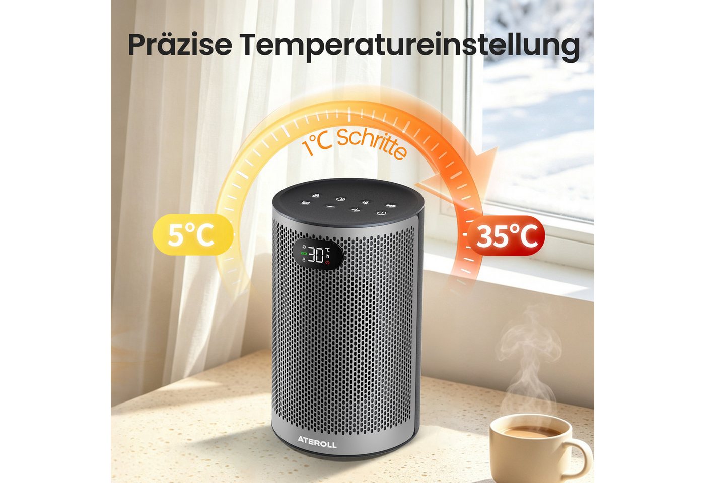 ATEROLL Keramikheizlüfter energiesparendes Heizgerät, leise, 4 Modi, Fernbedienung & Timer, 1500W PTC heizlüfter für Wohnzimmer, Büro, Schlafzimmer, GS geprüft Bild 2
