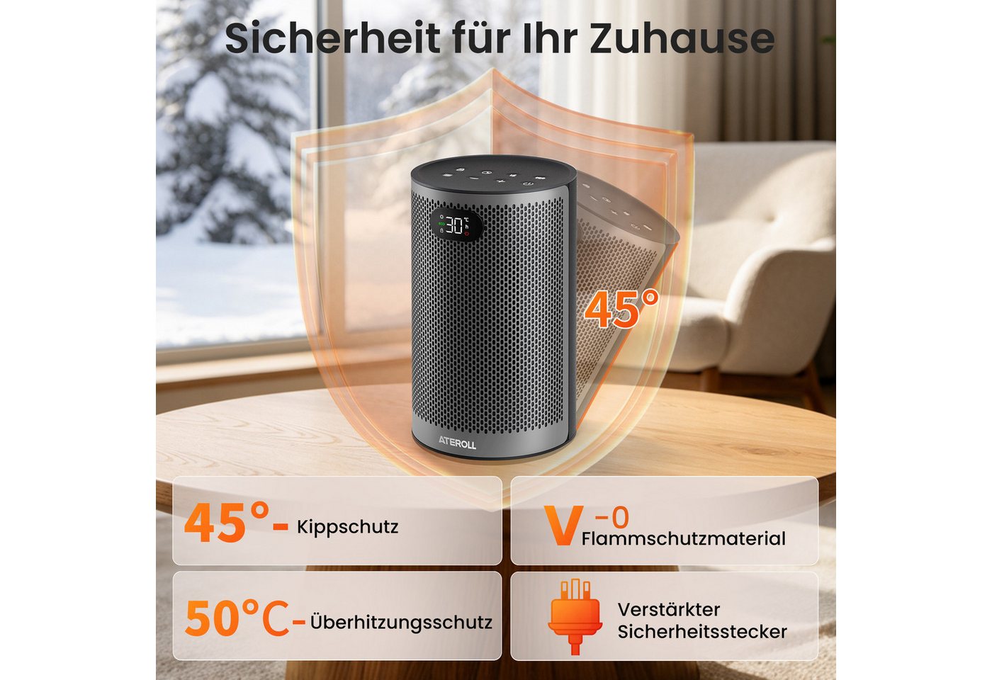 ATEROLL Keramikheizlüfter energiesparendes Heizgerät, leise, 4 Modi, Fernbedienung & Timer, 1500W PTC heizlüfter für Wohnzimmer, Büro, Schlafzimmer, GS geprüft Bild 4