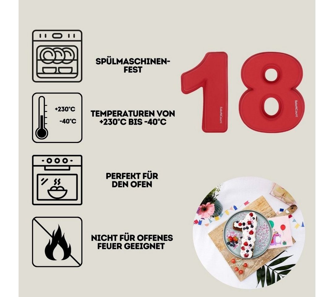 BakeNCount Backform BakeNCount Kuchen Backform-Set Zahlen 18 (1 und 8), extra Groß Bild 5