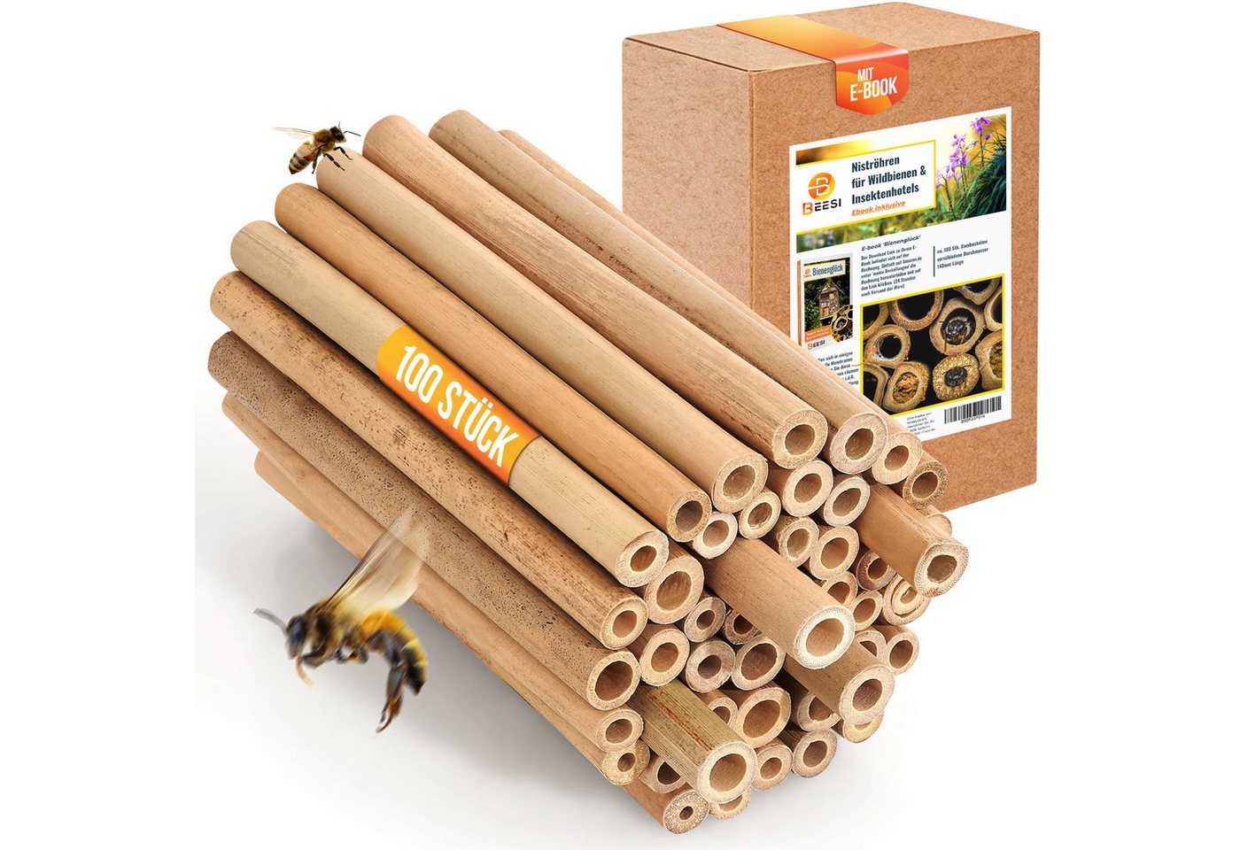 BEESI Insektenhotel 100x Bambusröhrchen für Insektenhotel I 14 cm Länge, (Set, 100-St), 8T x 17B x 7H cm Bild 4