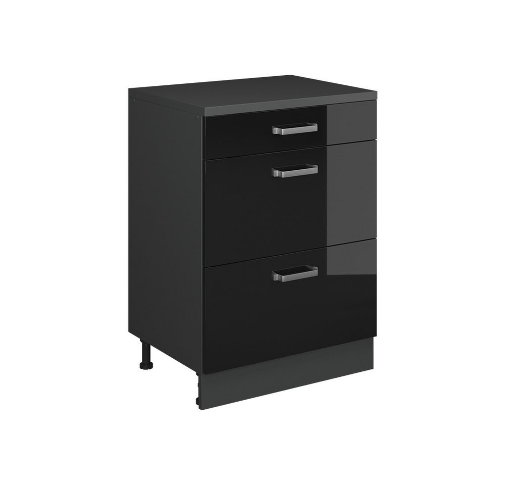 Vicco Unterschrank R-Line, Schwarz Hochglanz, 60 cm ohne Schräge mit 3 Schubladen (1-St) Bild 5
