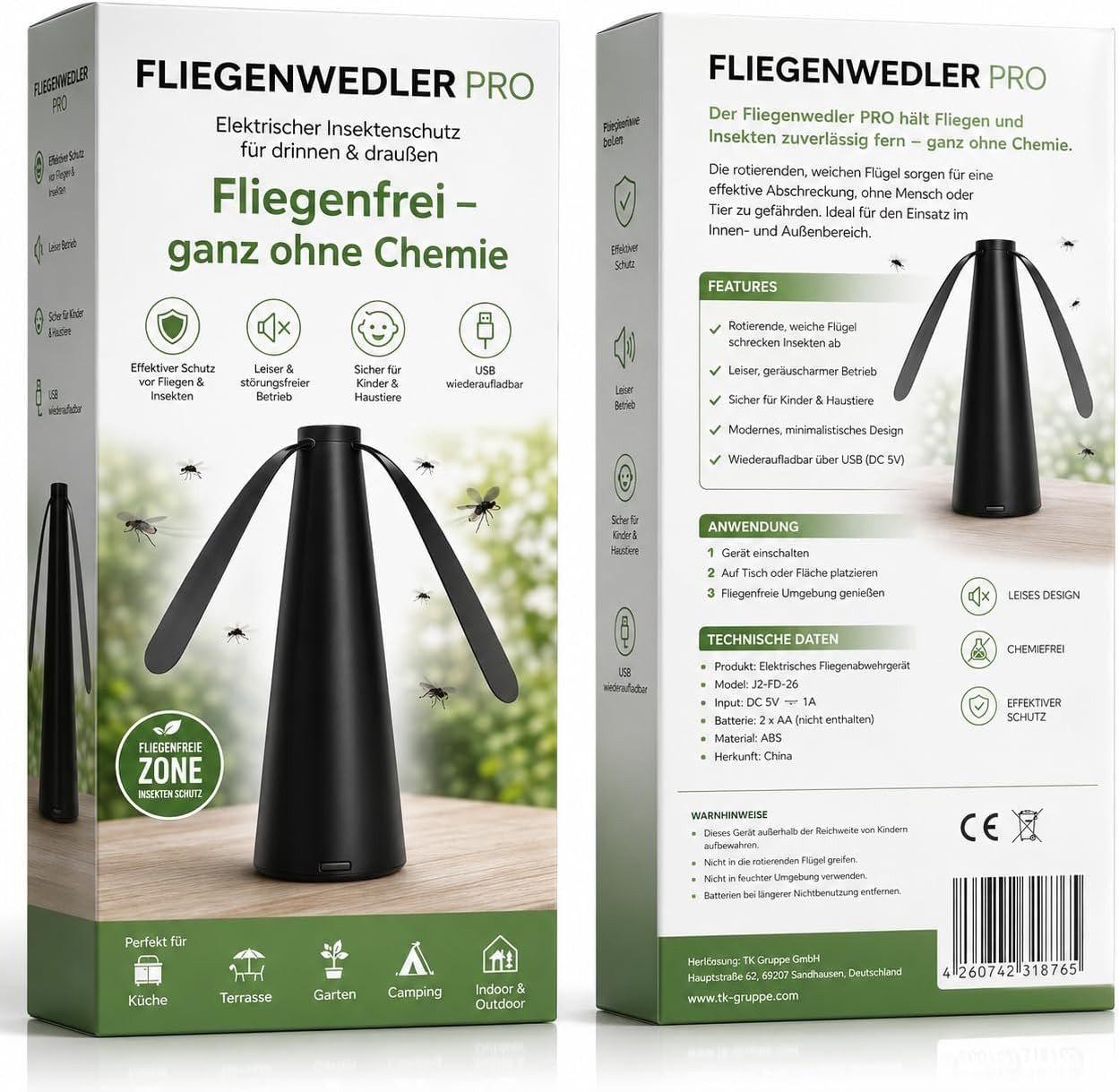 TK Gruppe Fliegenwedler Fliegenwedler für den Tisch, Schwarz, Weiß oder Zweierset Bild 2