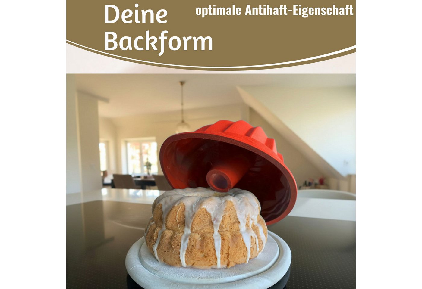 LS-LebenStil Gugelhupfform Silikon Gugelhupf Backform 24cm Rund Napfkuchenform Kuchenform, (Premium Silikon, Bundform Form für Napfkuchen Gugelhupf 1-tlg), Kuchenform für Marmor- & Rührkuchen Silikonformen Antihaft Eigenschaft