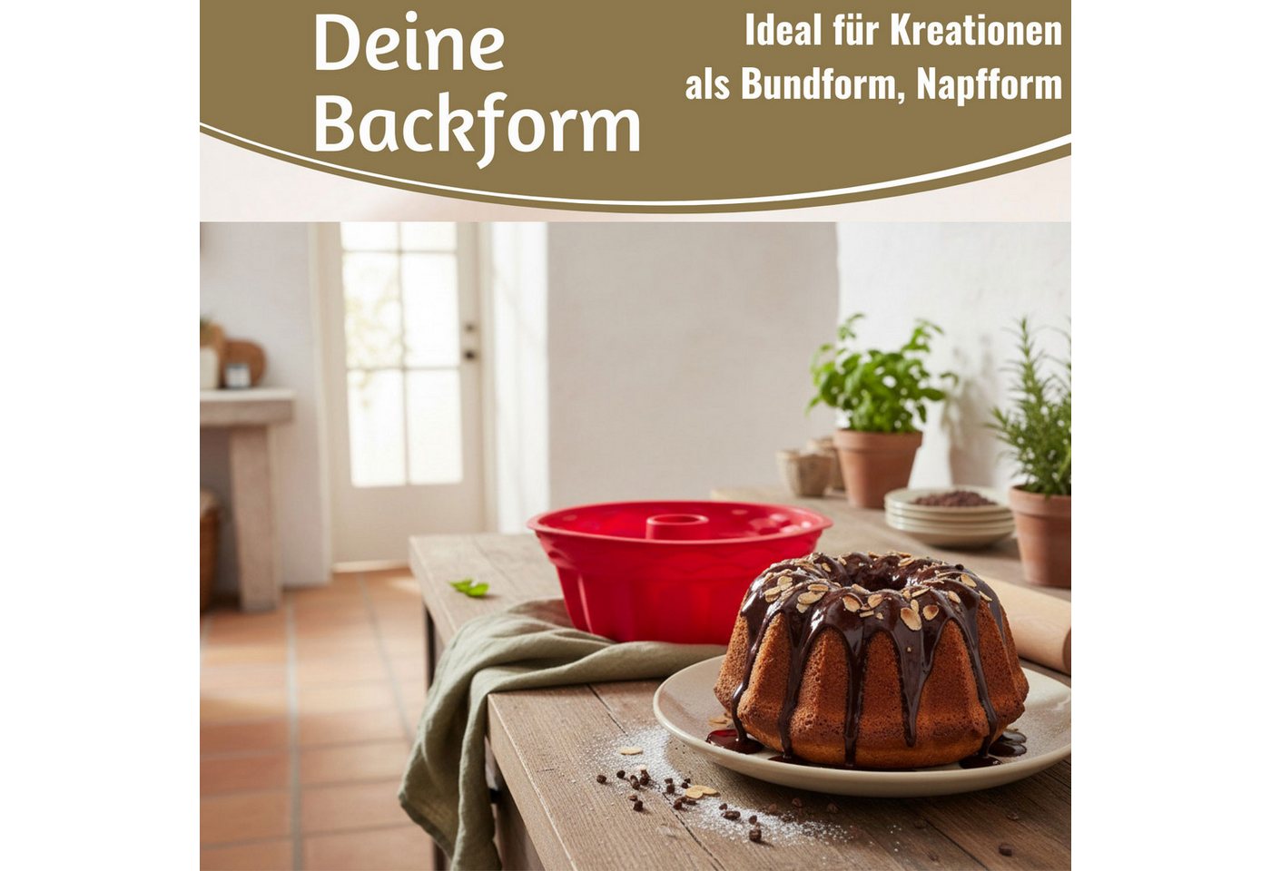 LS-LebenStil Gugelhupfform Silikon Gugelhupf Backform 24cm Rund Napfkuchenform Kuchenform, (Premium Silikon, Bundform Form für Napfkuchen Gugelhupf 1-tlg), Kuchenform für Marmor- & Rührkuchen Silikonformen Antihaft Eigenschaft Bild 3