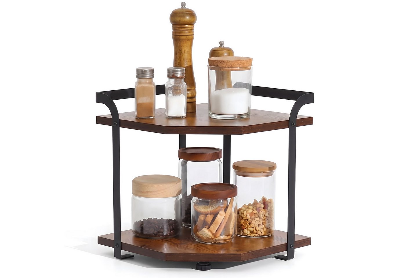 HEYHIPPO Küchenregal Eckregal 2 Ebenen 38×33×20 cm – Holzregal für Küche & Arbeitsplatte, Packung, Platzsparendes Eckregal– vielseitige Ablage für Gewürze & Tassen Bild 5