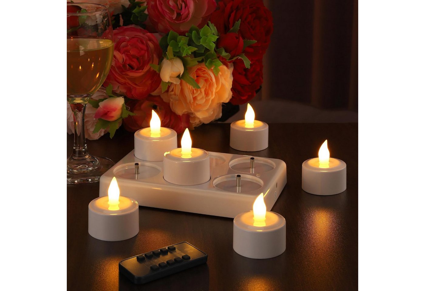 EXTSUD LED-Kerze LED Teelichter Aufladbar 6er Set mit Ladestation, Fernbedienung und, Warmweiß Bild 2