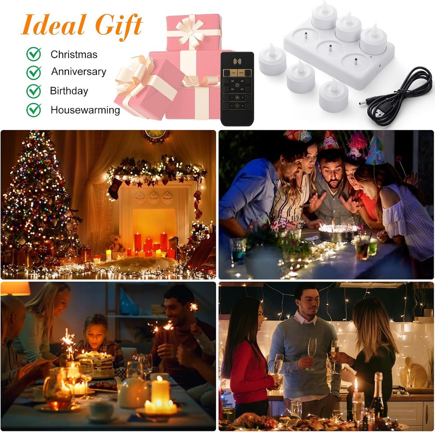 EXTSUD LED-Kerze LED Teelichter Aufladbar 6er Set mit Ladestation, Fernbedienung und, Warmweiß Bild 4
