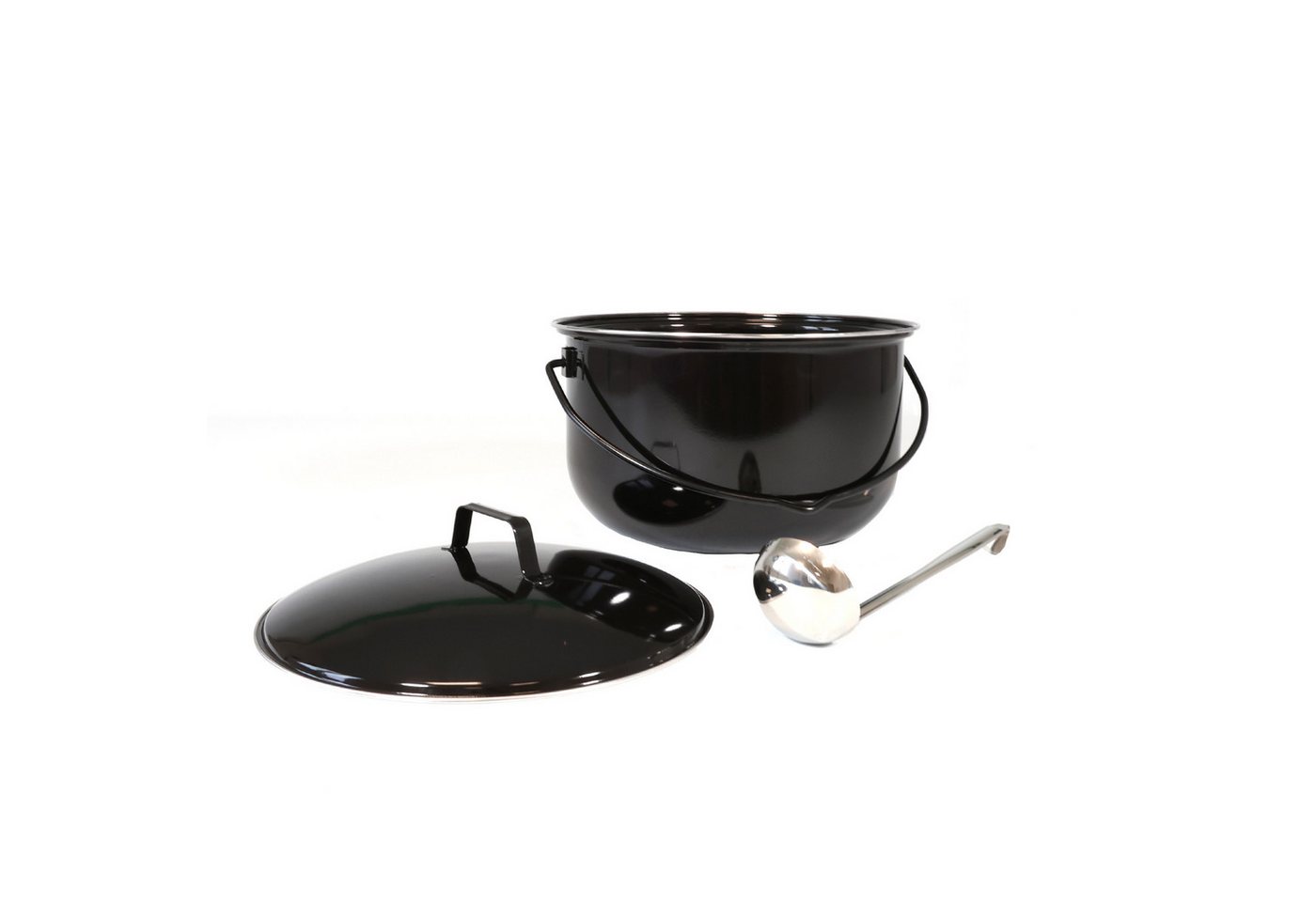 Lemodo Grilltopf Gulaschkessel für Schwenkgrill, 14 Liter, Emaille (3-tlg), mit Schöpflöffel