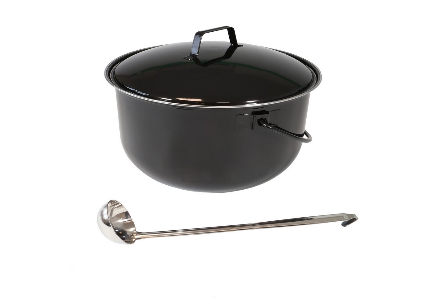 Lemodo Grilltopf Gulaschkessel für Schwenkgrill, 14 Liter, Emaille (3-tlg), mit Schöpflöffel Bild 2