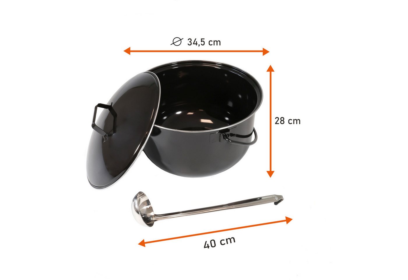 Lemodo Grilltopf Gulaschkessel für Schwenkgrill, 14 Liter, Emaille (3-tlg), mit Schöpflöffel Bild 4