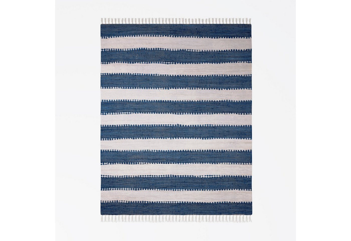 Wohnando Teppich MY-RUG Aarav, Chindi-Teppich 150x80cm, rechteckig, Höhe: 10 mm, aus recycelten Baumwollresten, handgewebt, wendbar, mit Fransen