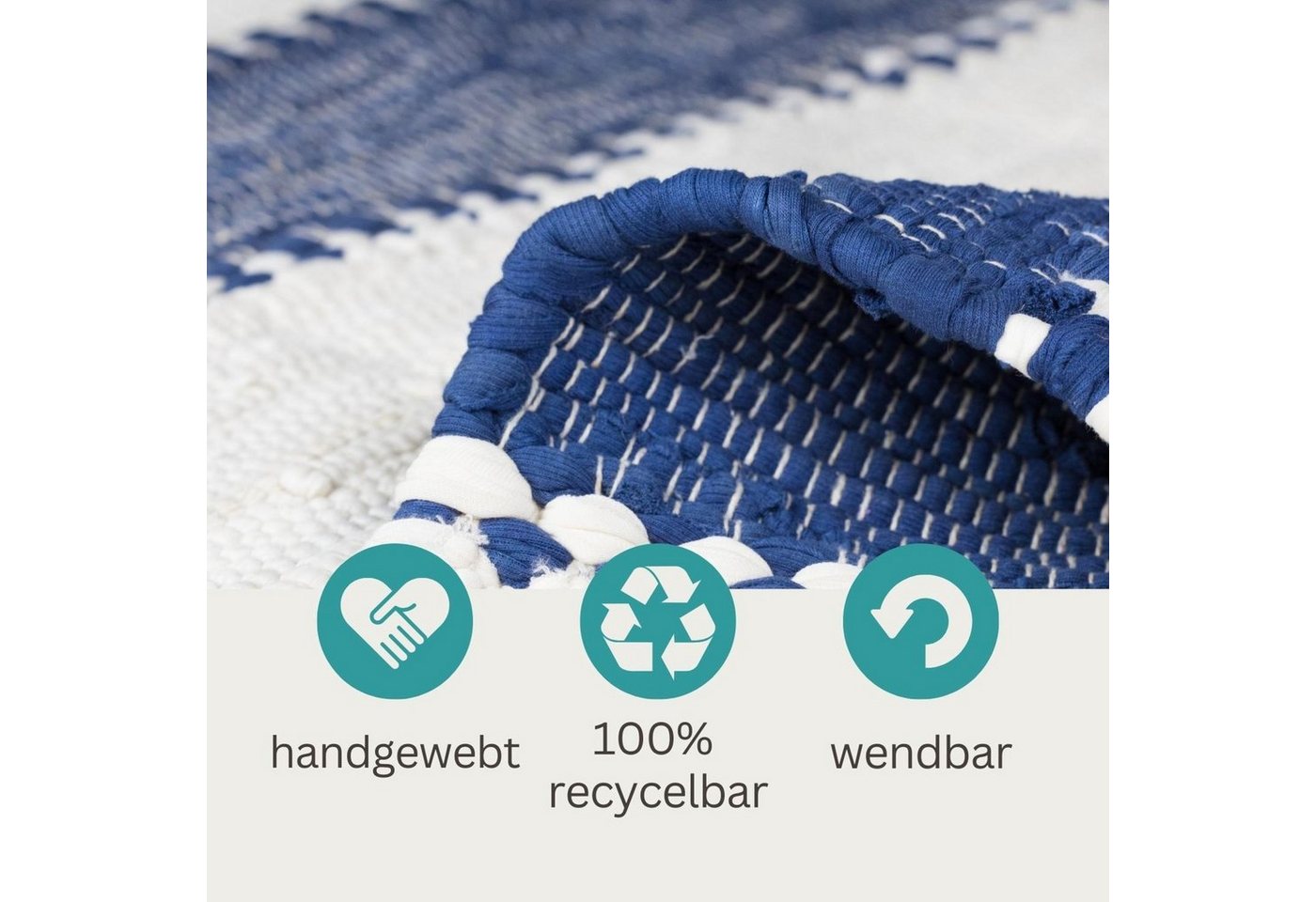 Wohnando Teppich MY-RUG Aarav, Chindi-Teppich 150x80cm, rechteckig, Höhe: 10 mm, aus recycelten Baumwollresten, handgewebt, wendbar, mit Fransen Bild 4