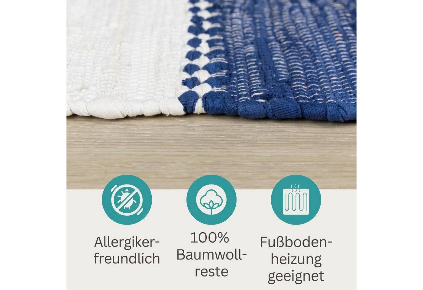 Wohnando Teppich MY-RUG Aarav, Chindi-Teppich 150x80cm, rechteckig, Höhe: 10 mm, aus recycelten Baumwollresten, handgewebt, wendbar, mit Fransen Bild 5