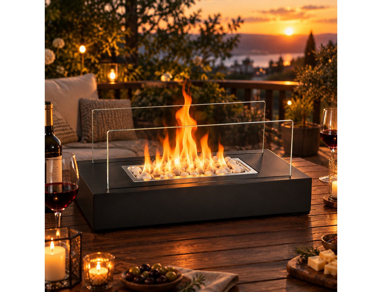 ZMH Tischfeuer Indoor Outdoor Tischkamin Ethanol Dekokamin Set Glas Edelstahl, 250ml Brennvolumen, 2 hitzebeständige Gläser, Feuerlöschabdeckung Bild 4
