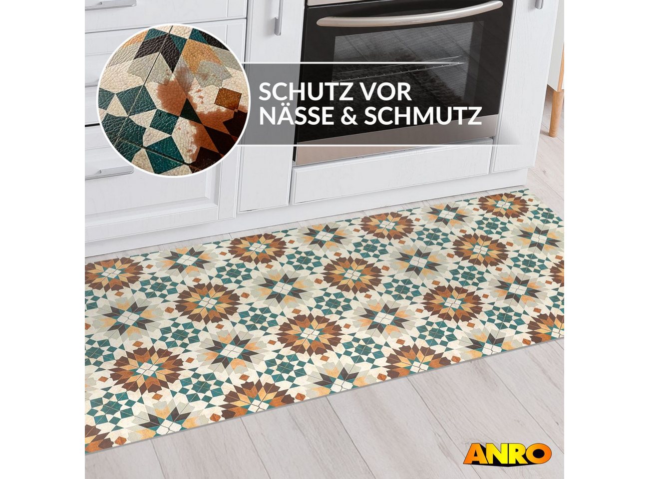 ANRO Küchenläufer abwaschbar Sternblume LADY Läufer pflegeleicht Küchenteppich, Rechteckig, Höhe: 3 mm, robust schmutzabweisend 67x100cm Vintage Bunt robust Bild 5