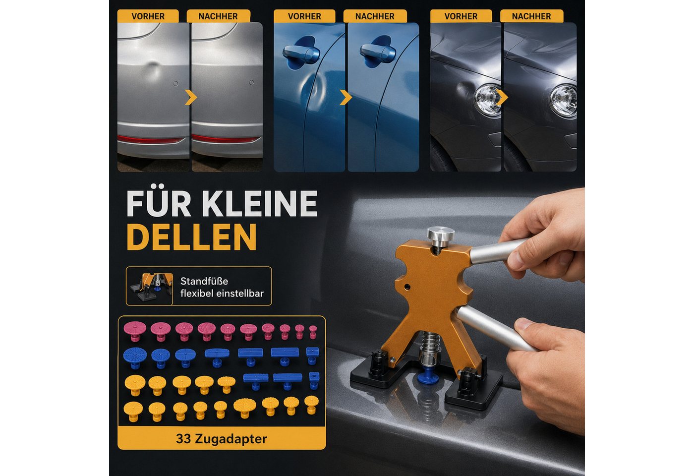 HS.SUPPLY Reparatur-Set PDR Dellenreparatur Set Auto Ausbeulwerkzeug 100 W 33 Adapter, Komplett-Set, Umfangreiches PDR-Dellenreparatur-Set, Komplettset mit viel Zubehör Bild 2
