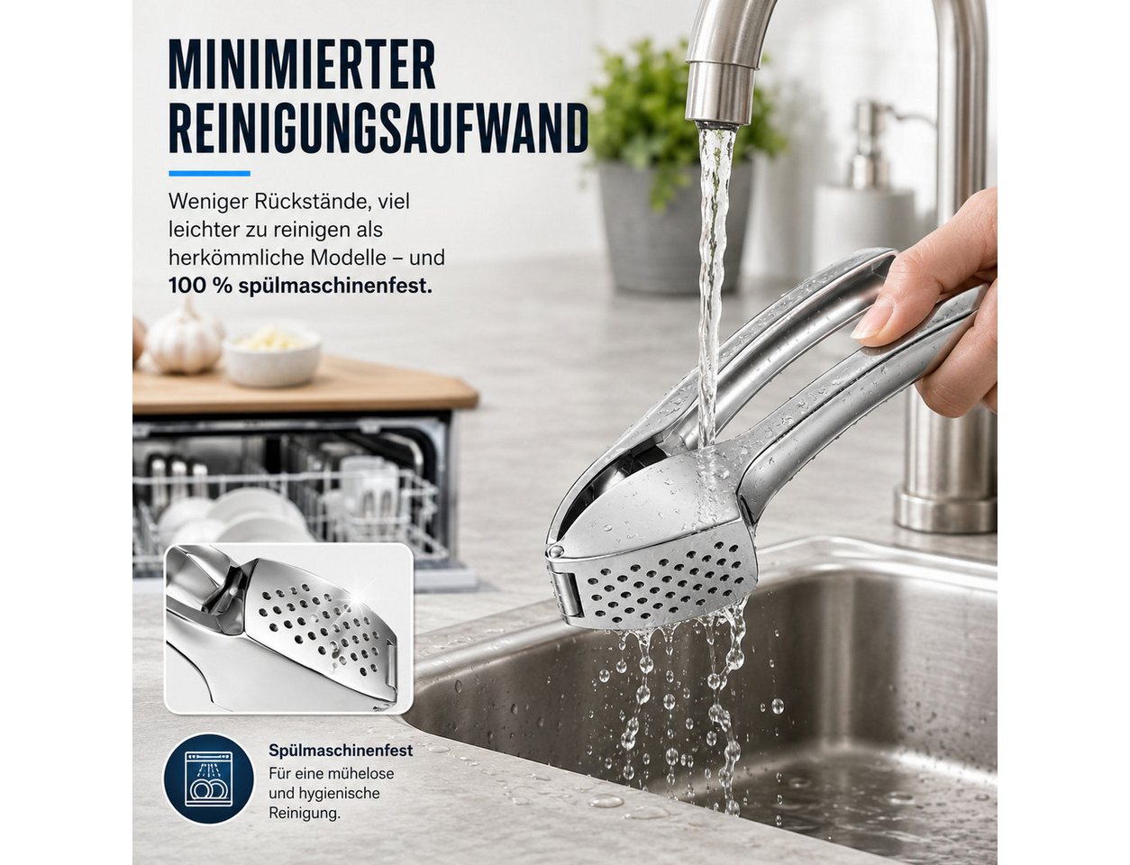 ibettertec Knoblauchpresse Knoblauchpresse aus Zinklegierung, ohne Schälen Knoblauch pressen, ergonomisches Design, besonders großes Volumen, langlebig Bild 2