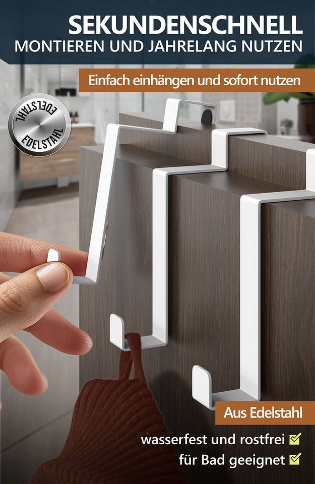 Lindenstein Türhaken Türgarderobe zum Einhängen, Türen, (Packung, 10-St., 10), ohne Bohren,Stabil,langlebig,rostbeständig,verformungsresistent Bild 3