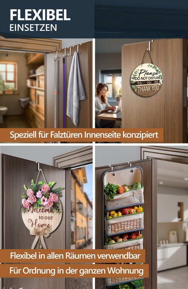 Lindenstein Türhaken Türgarderobe zum Einhängen, Türen, (Packung, 10-St., 10), ohne Bohren,Stabil,langlebig,rostbeständig,verformungsresistent Bild 4