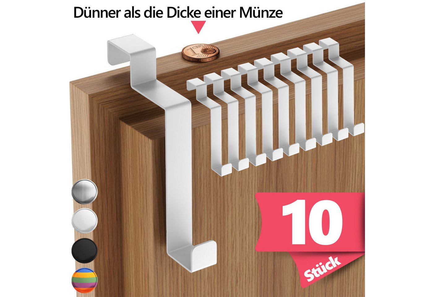 Lindenstein Türhaken Türgarderobe zum Einhängen, Türen, (Packung, 10-St., 10), ohne Bohren,Stabil,langlebig,rostbeständig,verformungsresistent Bild 5