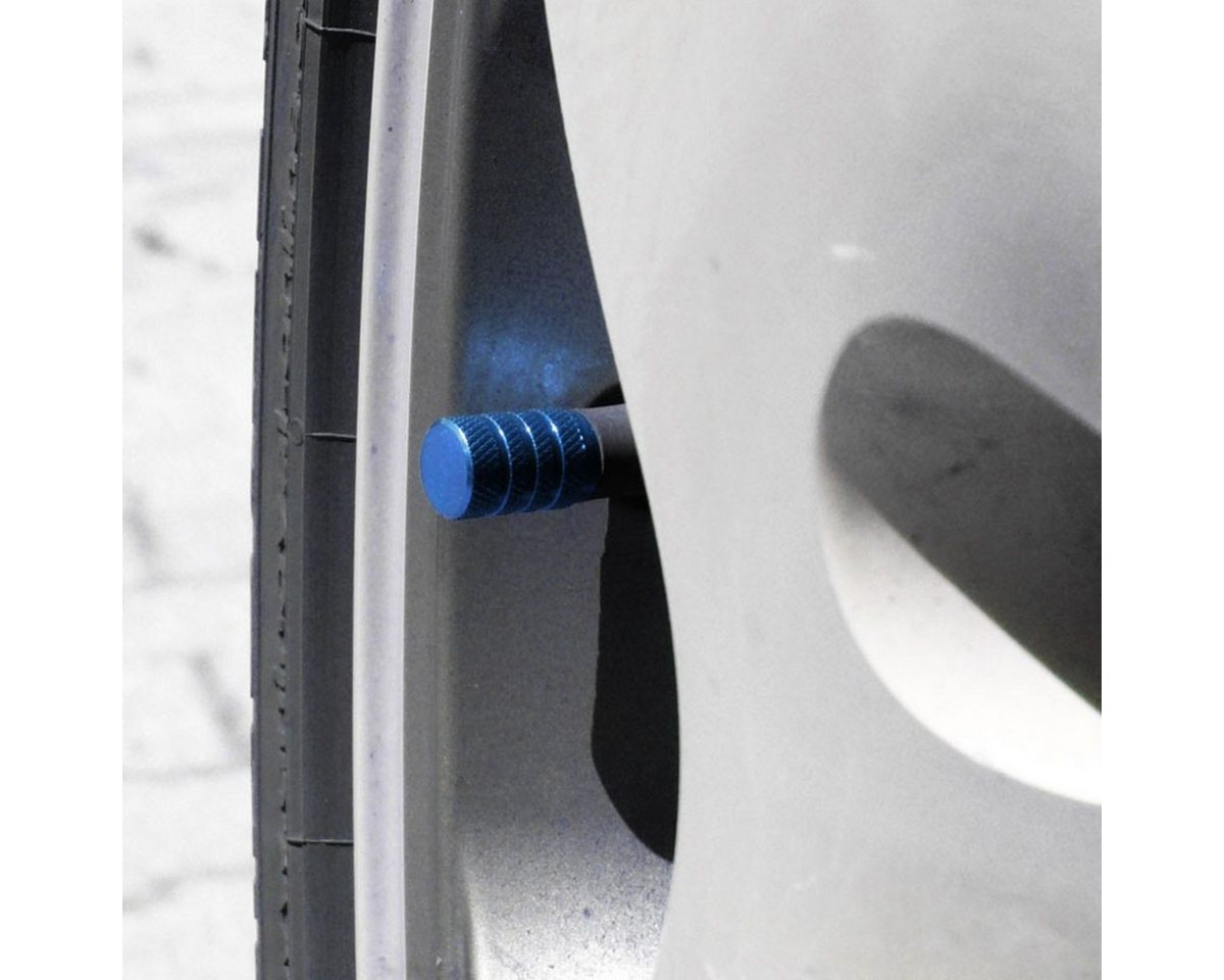 All Ride Ventilkappe Ventilverschlüsse fürs Auto 5 Kappen in Blau aus Aluminium H ca. 15 mm, (5-St), Standard Gewinde