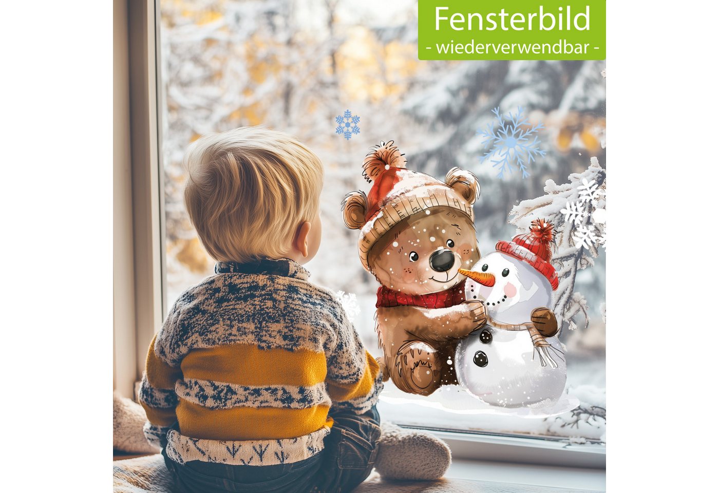 Sunnywall Fensterdekoration Kinderzimmer Fensterbild Winter, beidseitigger Druck, statisch haftend