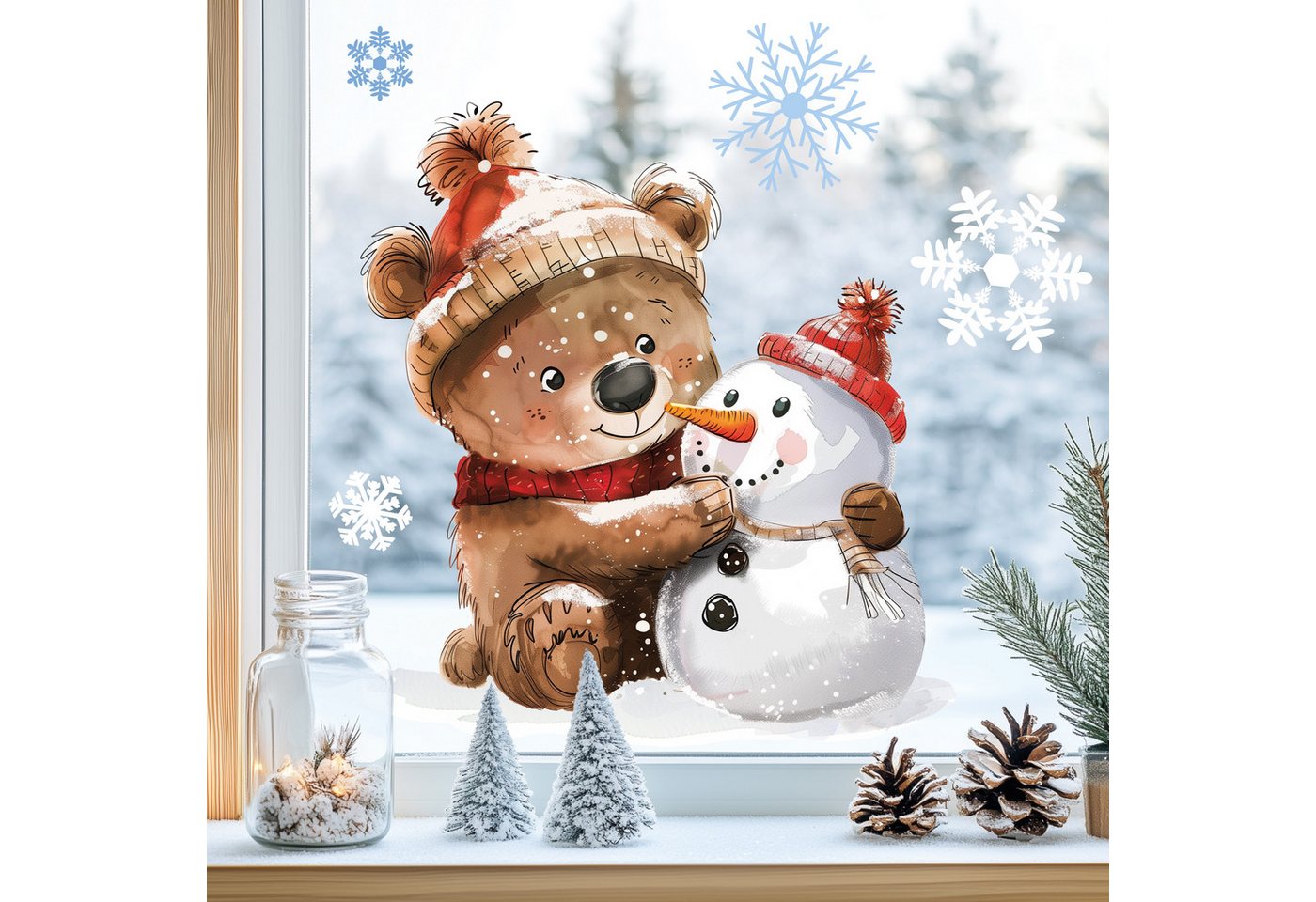 Sunnywall Fensterdekoration Kinderzimmer Fensterbild Winter, beidseitigger Druck, statisch haftend Bild 2