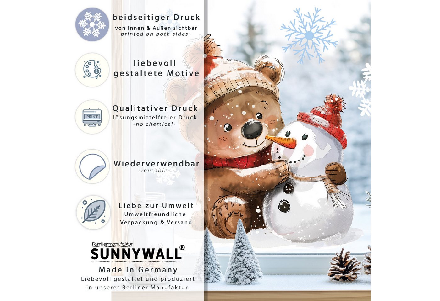 Sunnywall Fensterdekoration Kinderzimmer Fensterbild Winter, beidseitigger Druck, statisch haftend Bild 4