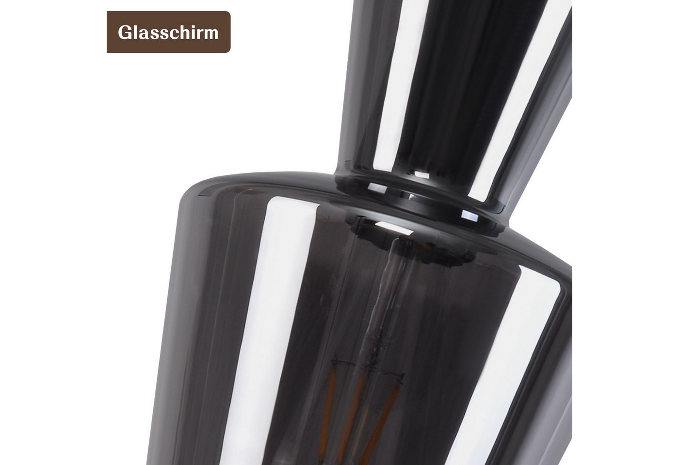 ZMH Pendelleuchte Esszimmer 1/3 Flammig E27 Rauchgrau Hängeleuchte Schlafzimmer Hotel, Hochwertige Design, ohne Leuchtmittel, 1 Flammig Glas Vintage Schlafzimmer Hängeleuchte