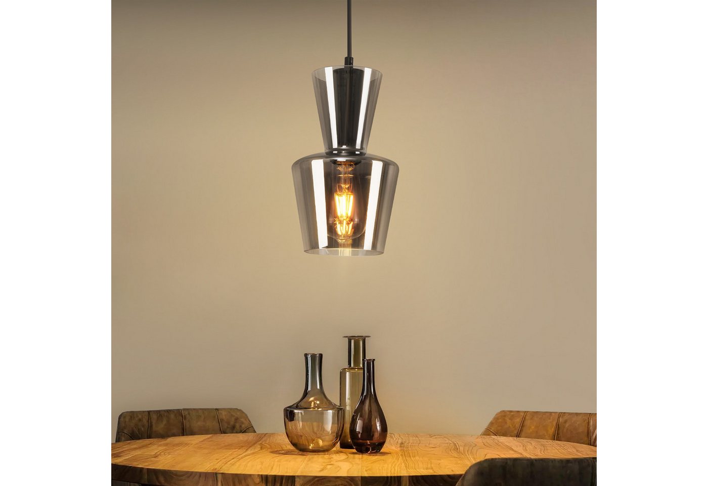 ZMH Pendelleuchte Esszimmer 1/3 Flammig E27 Rauchgrau Hängeleuchte Schlafzimmer Hotel, Hochwertige Design, ohne Leuchtmittel, 1 Flammig Glas Vintage Schlafzimmer Hängeleuchte Bild 5