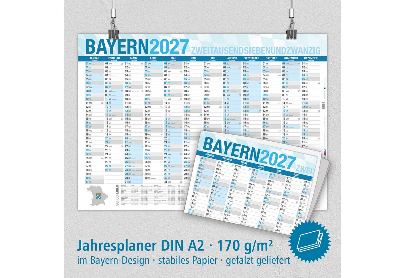 itenga Wandkalender itenga Jahresplaner Bayern 2027 Wandkalender DIN A2 (59,4 x 42,0 cm) Bild 2