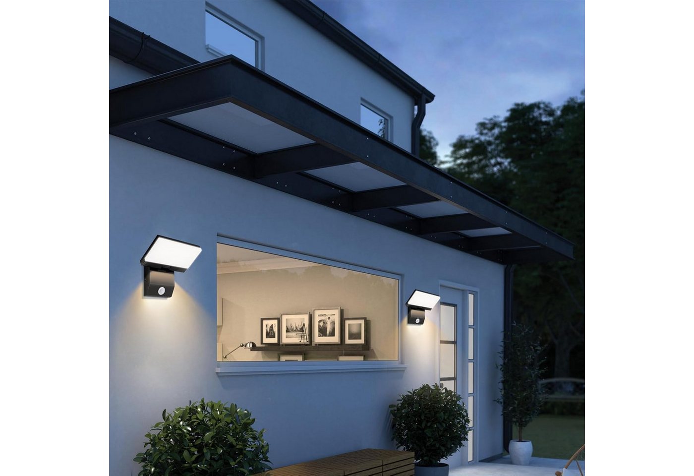 Blossom LED Außen-Wandleuchte LED Wandleuchte Innen außen, Warmweiß aussenlampe mit Bewegungsmelder, schwenkbarem LED-Panel, IP65, Aluminium, für Garten, Terrasse, Eingang