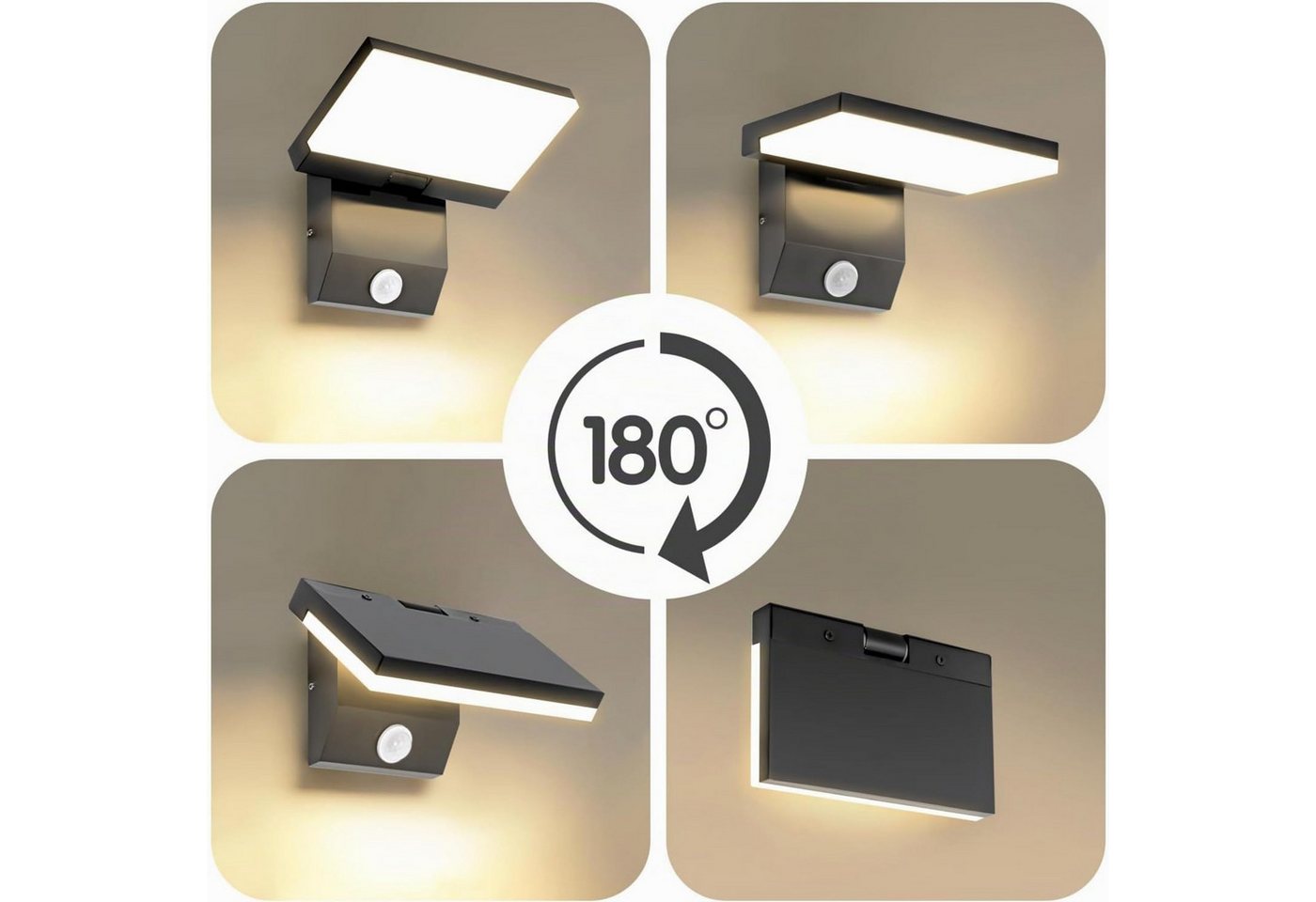 Blossom LED Außen-Wandleuchte LED Wandleuchte Innen außen, Warmweiß aussenlampe mit Bewegungsmelder, schwenkbarem LED-Panel, IP65, Aluminium, für Garten, Terrasse, Eingang Bild 2