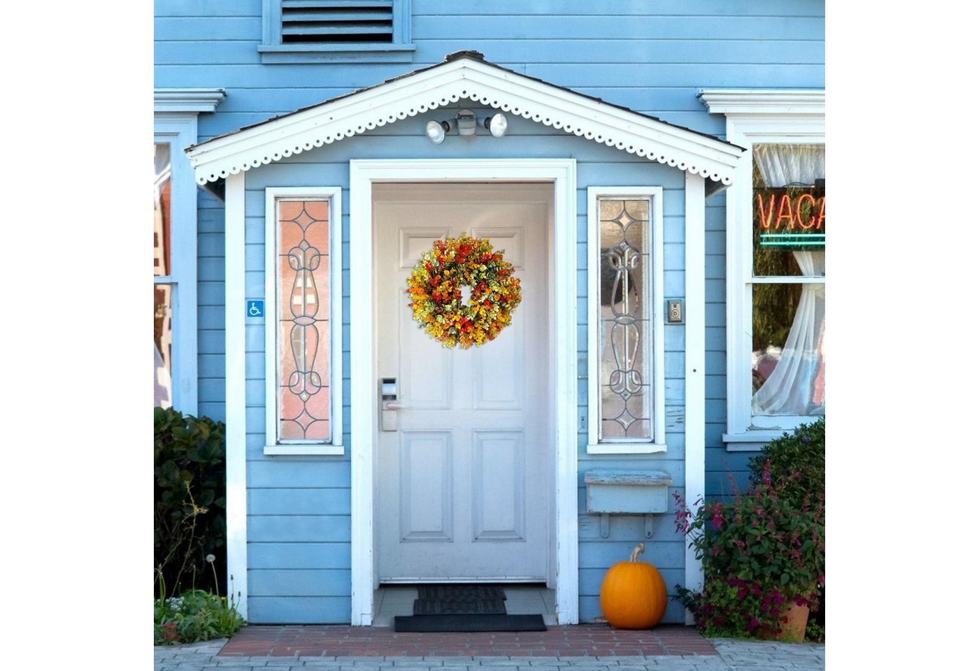 Bomiclss Dekokranz Erntedank Türkranz Herbstkranz Haustür Kranz Ganzjährig (45x45x6cm), Weihnachten Hängen Tür Kranz Modern Türkranz Außen Bild 4