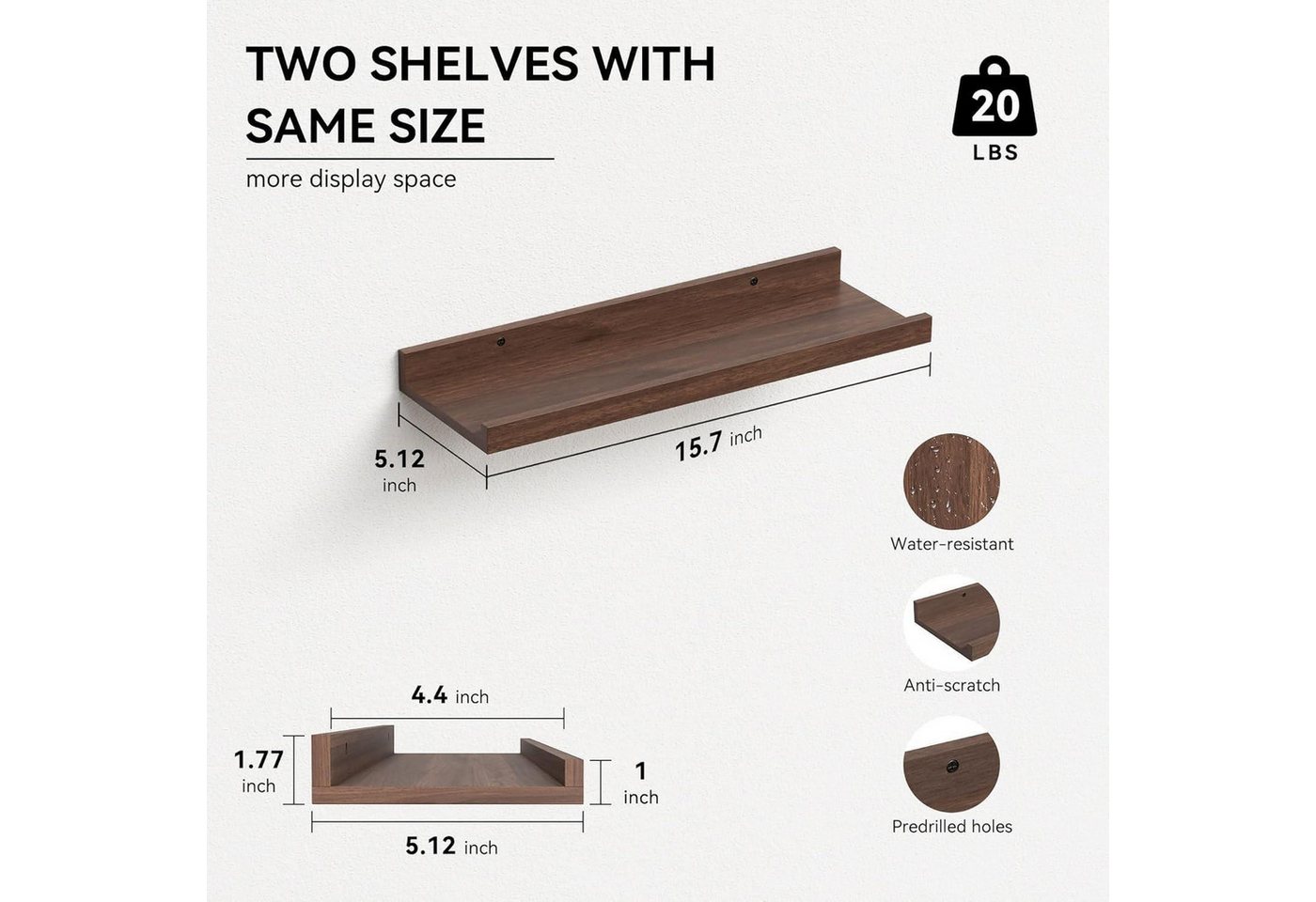 LuxusKollektion Wandregal Wandregal Walnuss 40x13 cm 2er Set, 2-tlg. Bild 5