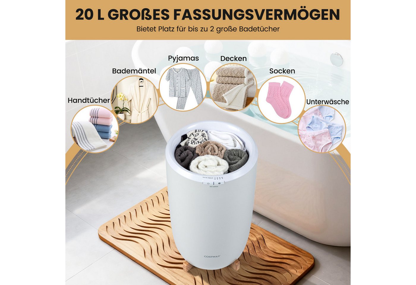 COSTWAY Badheizkörper, 20L Handtuchwärmer, Deckenwärmer mit Timer, 140°C Bild 3