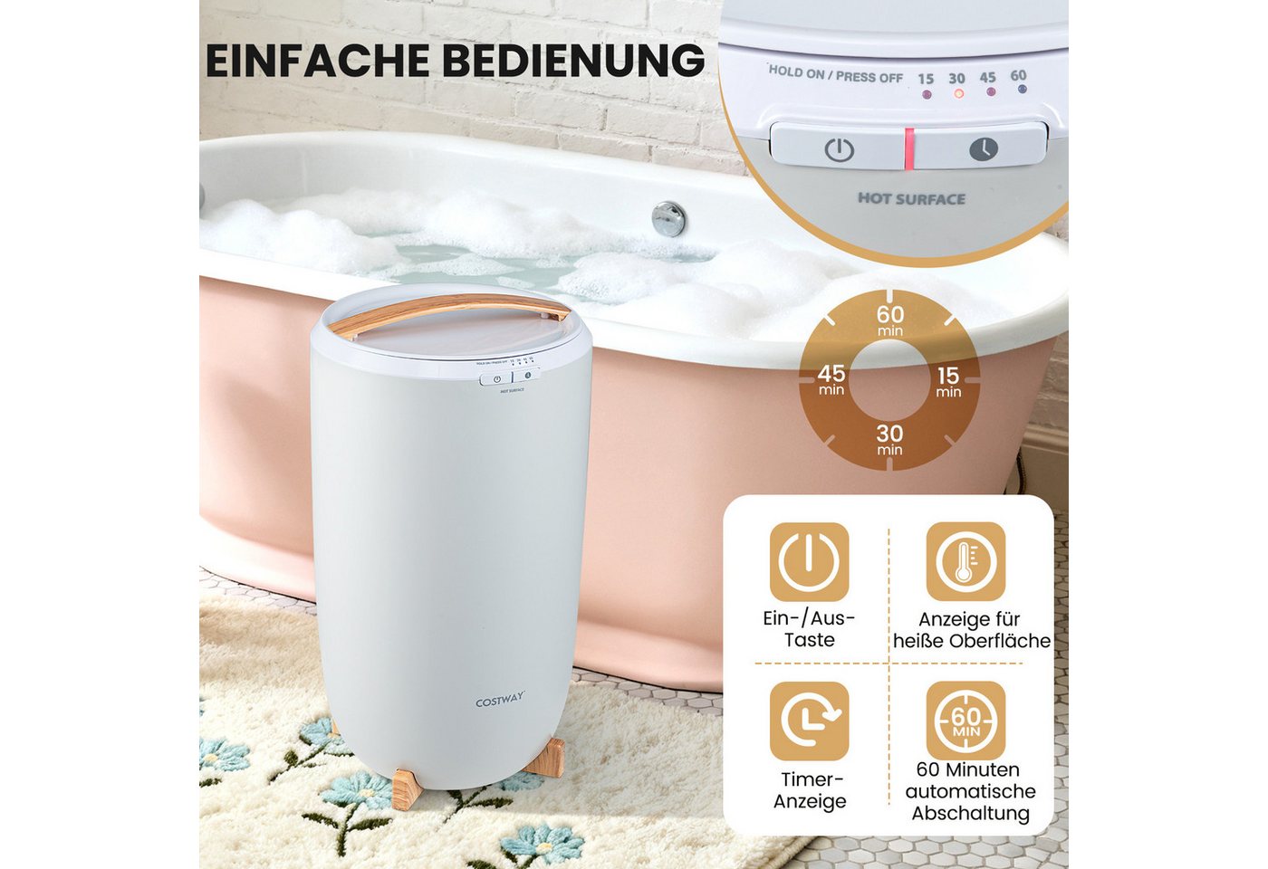 COSTWAY Badheizkörper, 20L Handtuchwärmer, Deckenwärmer mit Timer, 140°C Bild 5