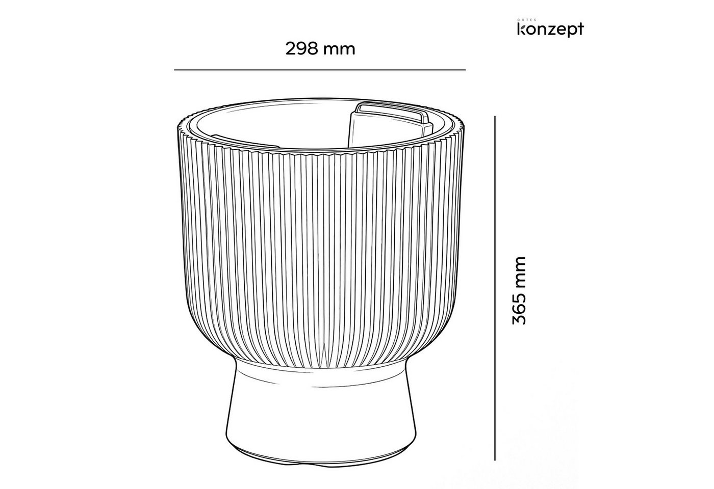 KONZEPT Blumentopf aus Kunststoff mit Einsatz, Ø 30 cm, 18 L, H 36,5 cm, in Rippen-Optik, Rippen-Optik Bild 3