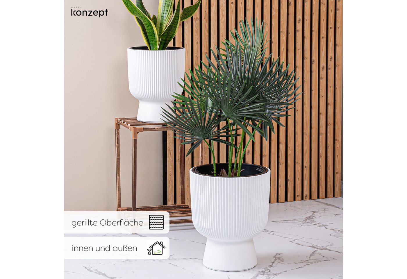 KONZEPT Blumentopf aus Kunststoff mit Einsatz, Ø 30 cm, 18 L, H 36,5 cm, in Rippen-Optik, Rippen-Optik Bild 4