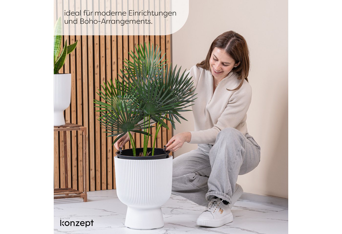 KONZEPT Blumentopf aus Kunststoff mit Einsatz, Ø 30 cm, 18 L, H 36,5 cm, in Rippen-Optik, Rippen-Optik Bild 5