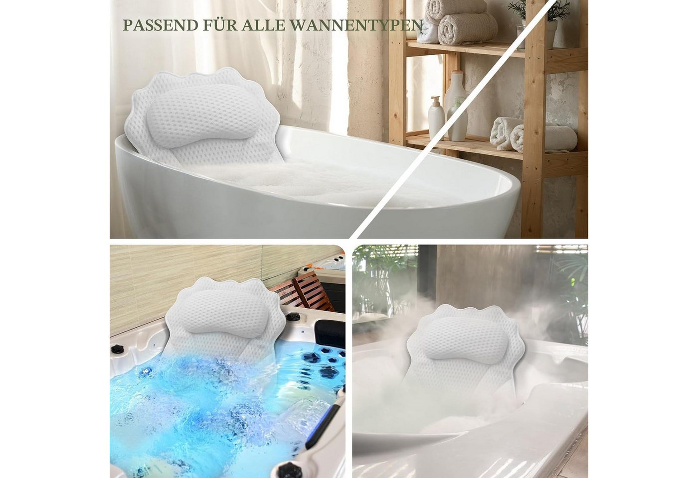 Best for Home Badaccessoire-Set Badewannenkissen, Ergonomisches Luxus Badewannenkissen mit Kopf