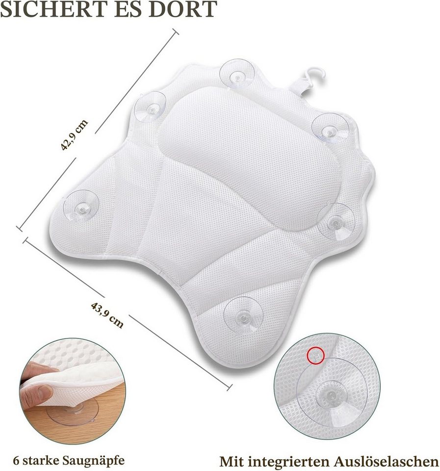 Best for Home Badaccessoire-Set Badewannenkissen, Ergonomisches Luxus Badewannenkissen mit Kopf Bild 2