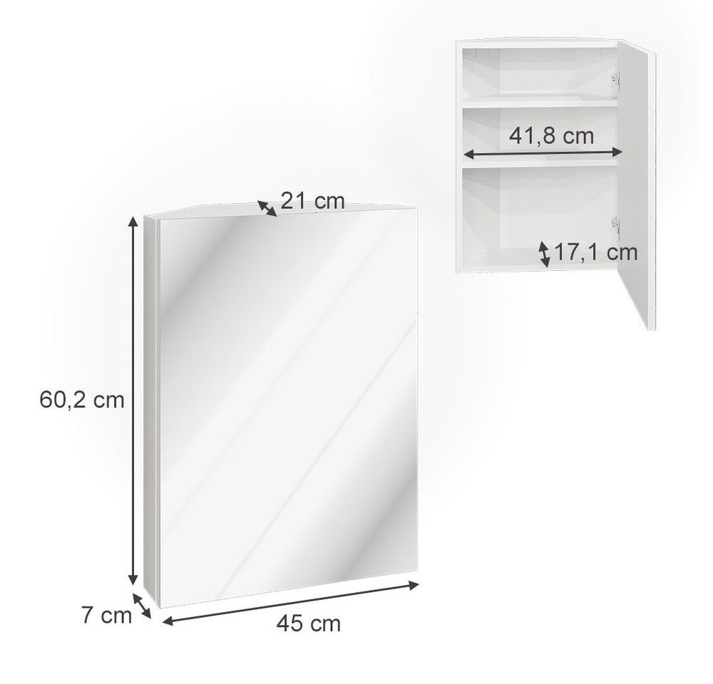 Vicco Badezimmerspiegelschrank Anka, Weiß, 45 x 60.2 cm Bild 2